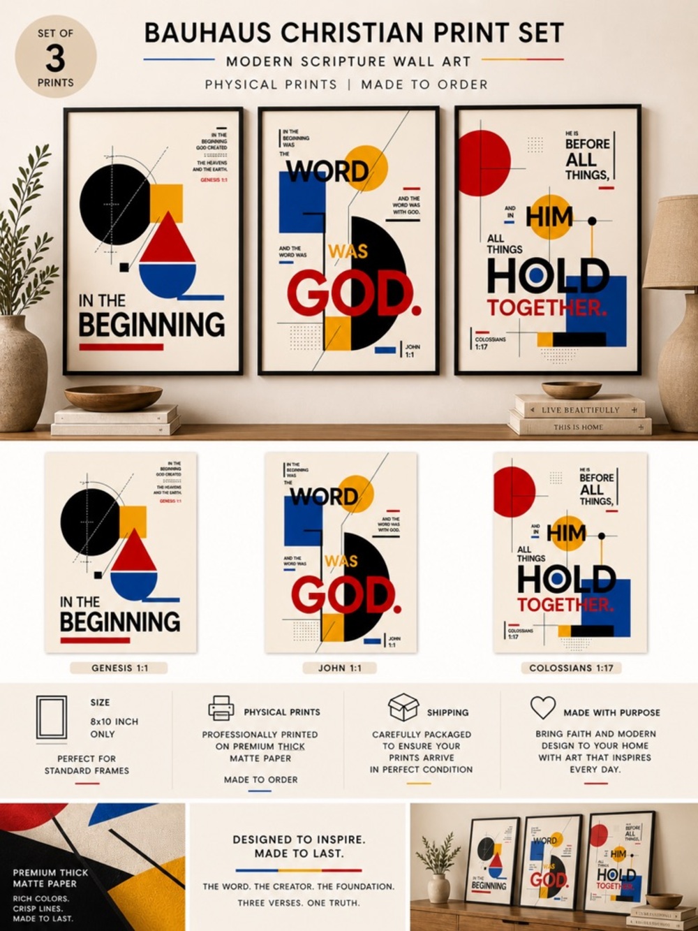 DDS 3 Set - Modern Bauhaus Scripture Wall Art, 8x10